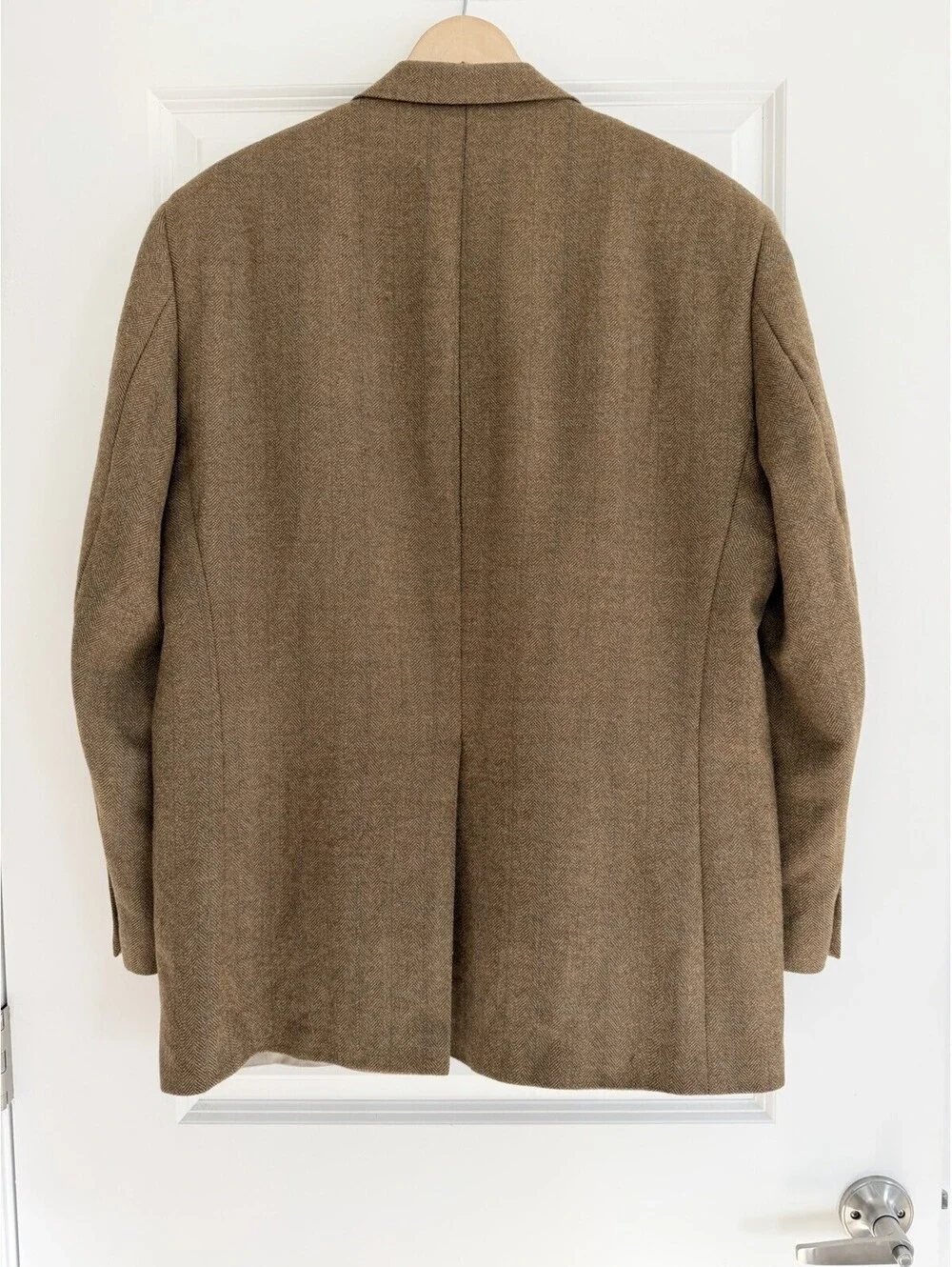 Lauren Ralph Lauren Herringbone 100% Wool Blazer Camel Tweed 44R Luxury Preppy